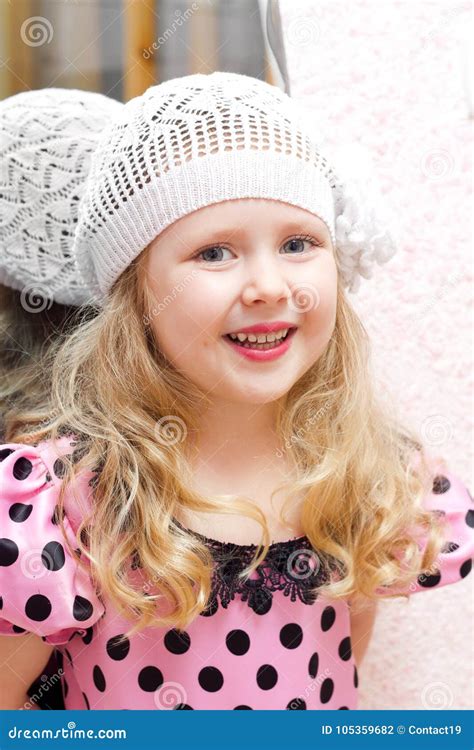 Little Smiling Girl in Dress Stock Photo - Image of brush, fashion ...