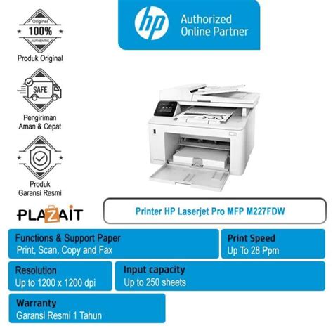 Jual Printer HP Laserjet Pro MFP M227FDW/Print/Scan/Copy/Fax/Wireless/White di Seller PT ...