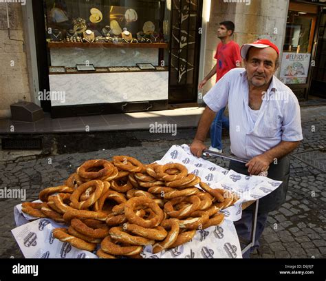 Food seller selling Simit Turkish bagel, Grand Bazaar (Great Bazaar) (Kapali Carsi), Istanbul ...