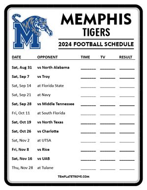 Printable 2024 Memphis Tigers Football Schedule