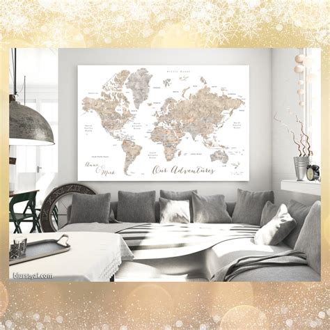 Custom world map with countries & states, canvas print or push pin map ...