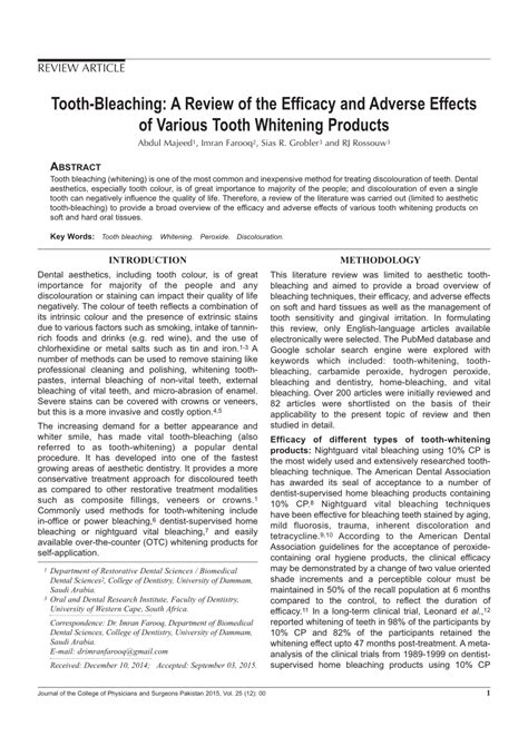 (PDF) Tooth-Bleaching: A Review of the Efficacy and Adverse Effects of Various Tooth Whitening ...