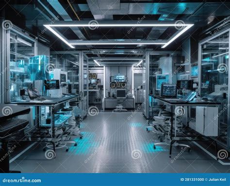 Advanced AI Lab with Futuristic Equipment Stock Illustration ...