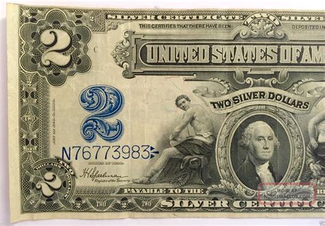 1899 Two Dollar Silver Certificate, Blue Label, $2 Large Note Bill S/h