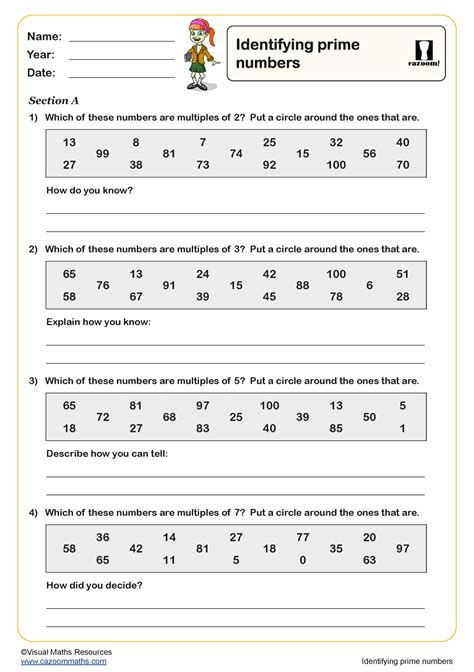 Identifying Prime Numbers Worksheet | Key Stage 2 PDF Number Worksheets