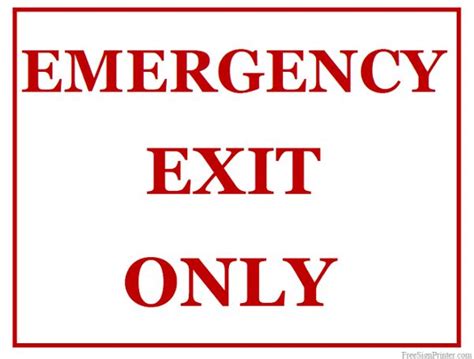 Printable Emergency Exit Only Sign | Emergency exit signs, Exit sign, Emergency