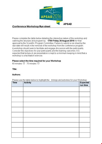 Conference Run Sheet Template - Plan your conference & workshop ...