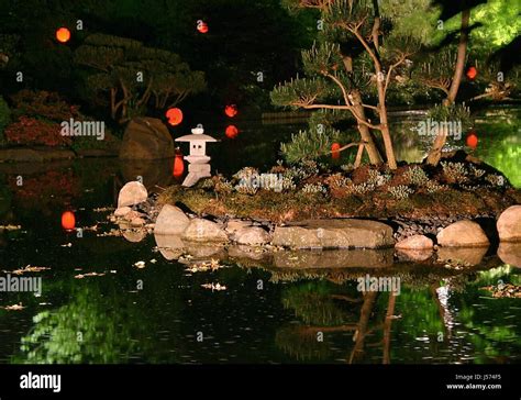 japanese garden at night Stock Photo - Alamy