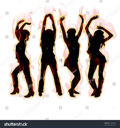 Silhouettes Young Women Dancing Fire On Stock Illustration 18838048 - Shutterstock