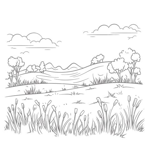 Landscape Coloring Page For Kids Outline Sketch Drawing, 40% OFF