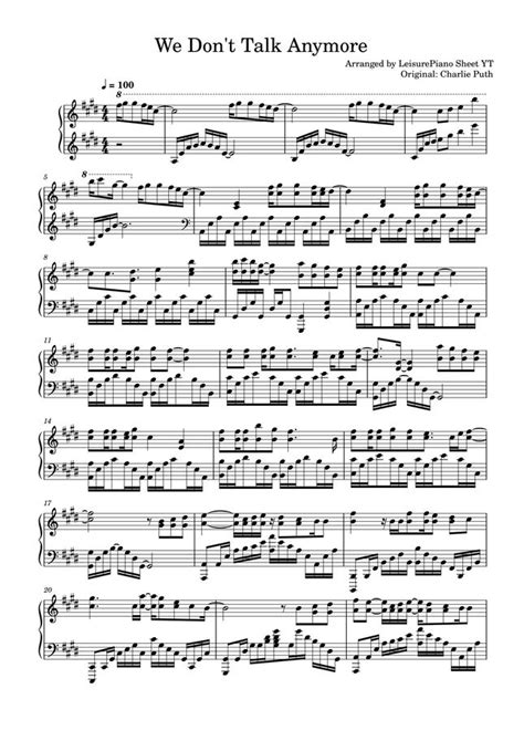 Charlie Puth - We Don't Talk Anymore by Leisure Piano Sheets YT Sheet Music