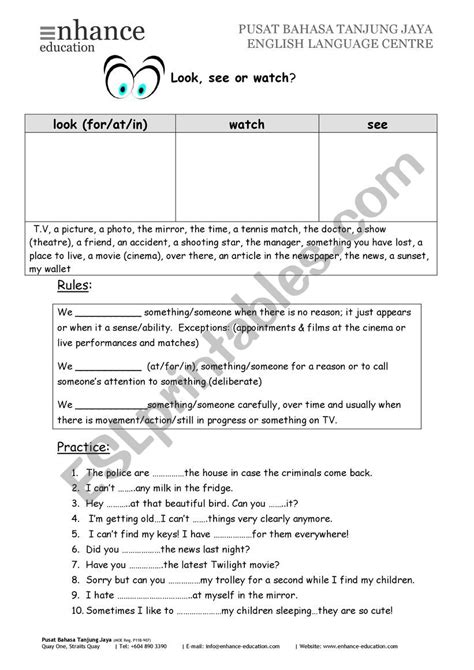 Look See Watch - ESL worksheet by Emmatalbot