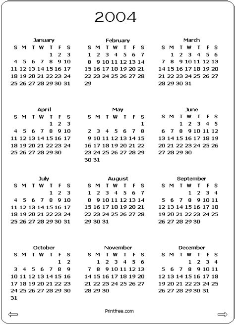 2004 Printable Calendar - Printable World Holiday