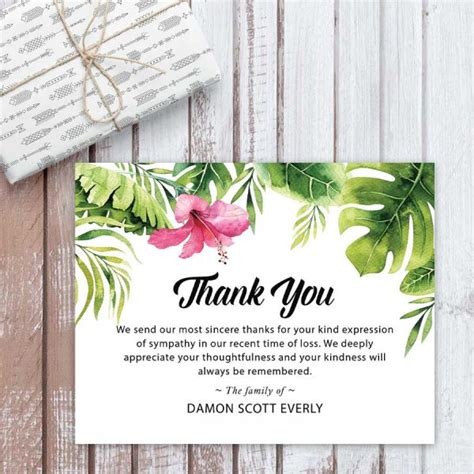 Palm Leaves Thank You Card Template Printable Customized Wording