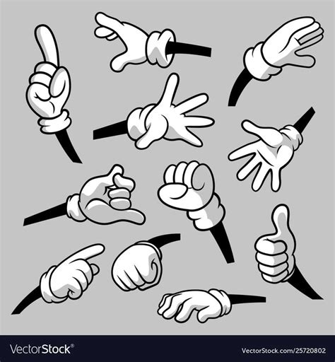 Cartoon hands with gloves icon set isolated. Vector clipart - parts of ...