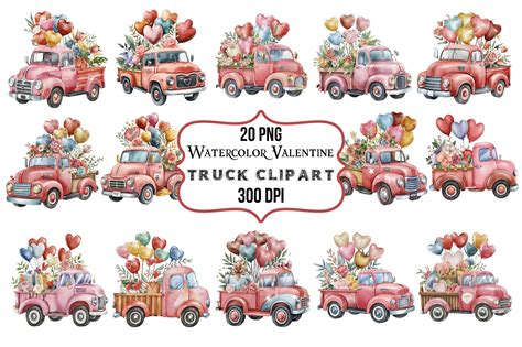 Watercolor Valentine Truck Clipart Graphic by CraftArtStudio · Creative ...