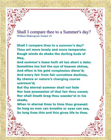 Shall I Compare Thee To A Summers Day ~by William Shakespeare | The darling buds, Song lyrics ...