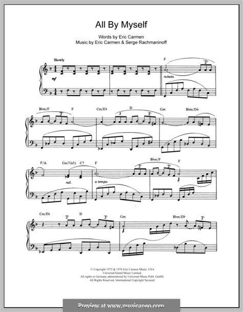 All By Myself by E. Carmen - sheet music on MusicaNeo