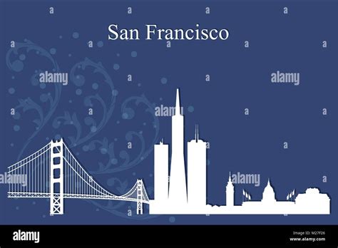 San Francisco city skyline silhouette on blue background, vector ...