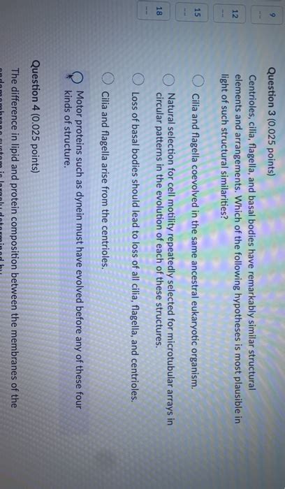 Solved 9 Question 3 (0.025 points) Centrioles, cilia, | Chegg.com