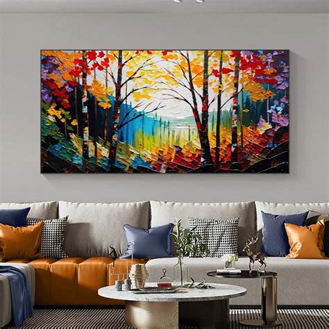 Abstract Forest Oil Painting on Canvas,large Wall Art,original Colorful ...