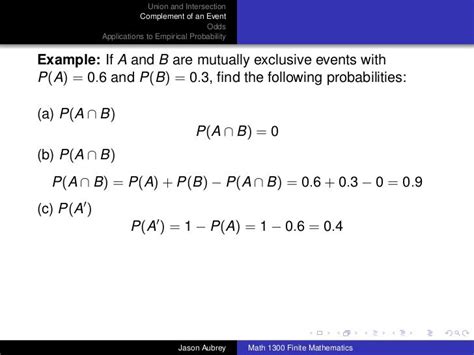 Math 1300: Section 8 -2 Union, Intersection, and Complement of Events…