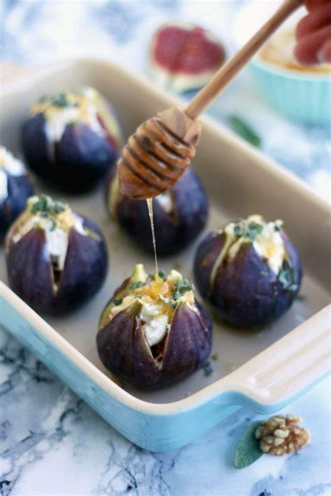 Easy 15-minute Baked Figs with Goat Cheese, walnuts, honey and sage recipe. These baked figs ...