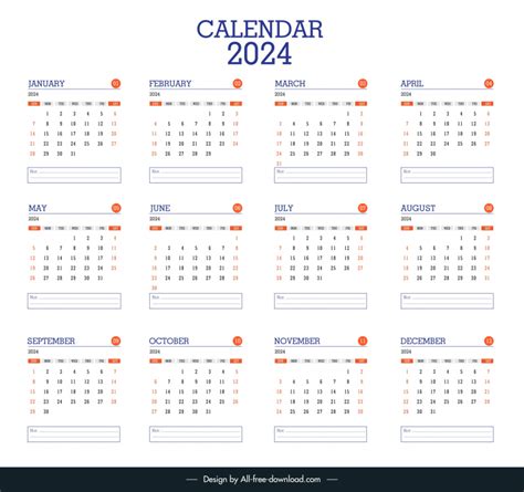 Calendar 2024 template vector design vectors free download 36,410 ...