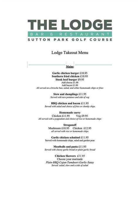 Menu at The Lodge Bar & Grill - Sutton Golf Course, Hull, The Lodge