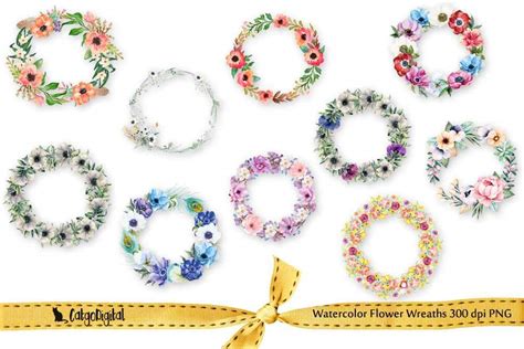 Watercolor Flower Wreaths Clipart