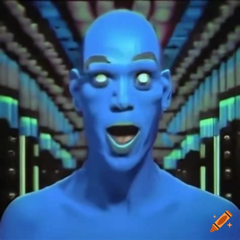 Blue man singing in a futuristic music studio on Craiyon