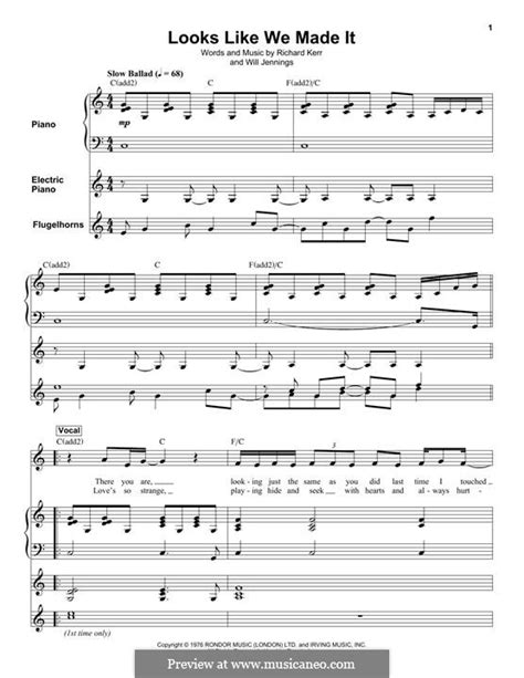 Looks Like We Made It by R. Kerr, W. Jennings - sheet music on MusicaNeo