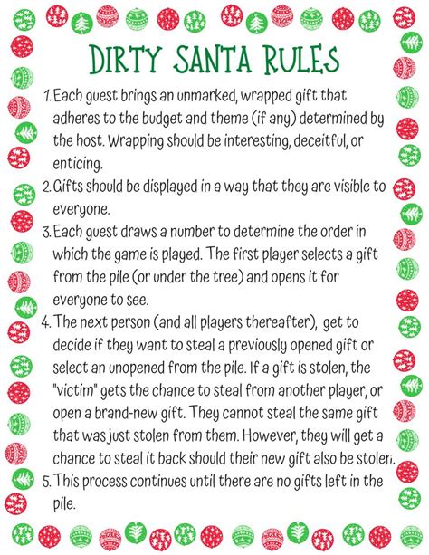 Dirty Santa Rules Printable Free