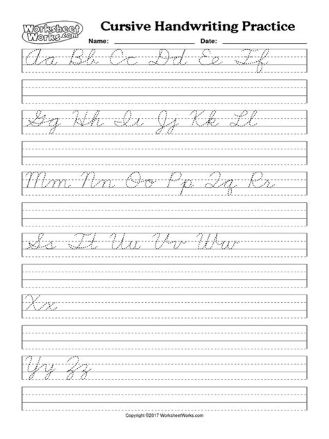 WorksheetWorks Cursive Handwriting Practice 1