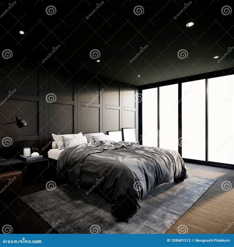 Black Modern Bedroom Interior Design with Furniture. the Room Have ...