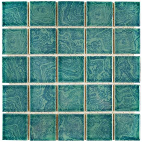 Merola Tile Resort Palm Green 12 in. x 12 in. x 5 mm Porcelain Mosaic Tile, Palm Green/High Sheen