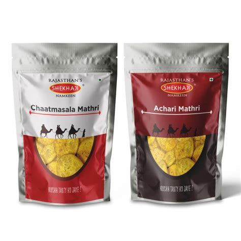 Shekhaji Achari Mathri & Chaat Masala Mathri 400gm combo (Pack of 2, 200gm Each) | Ready to Eat ...