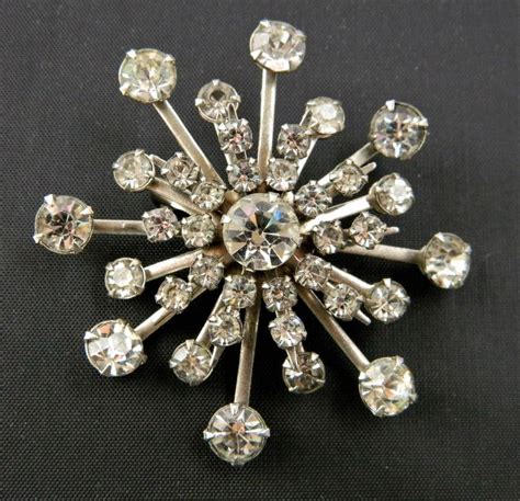 Vintage 50s Rhinestone Starburst Brooch, Coat Pin, Sweater Pin ...