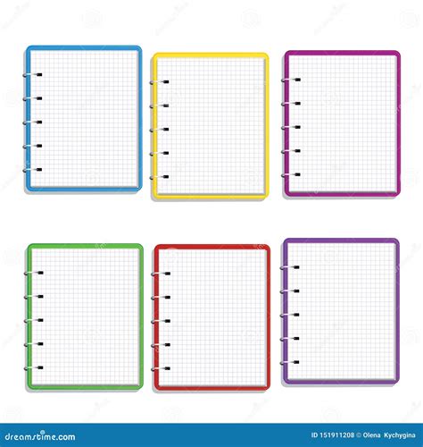 Set of Realistic Colorful Spiral Notebook with Square Grid Blank Pages ...