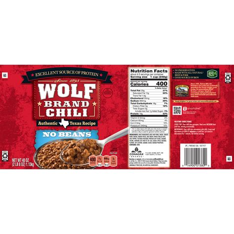 WOLF BRAND Chili No Beans, Chili Without Beans, 40 oz. - Walmart.com