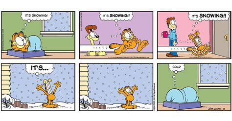 garfield excited about snow, then realising the disadvantages. | Gatos, Garfield, Cómic