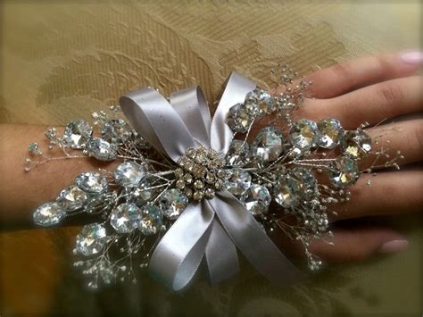 prom wrist corsage silver wrist corsage for by TheCrystalFlower