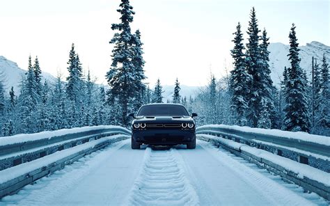 Wallpaper Dodge Car Front View, Snow, Winter, Road - Dodge Challenger Winter - 2880x1800 ...