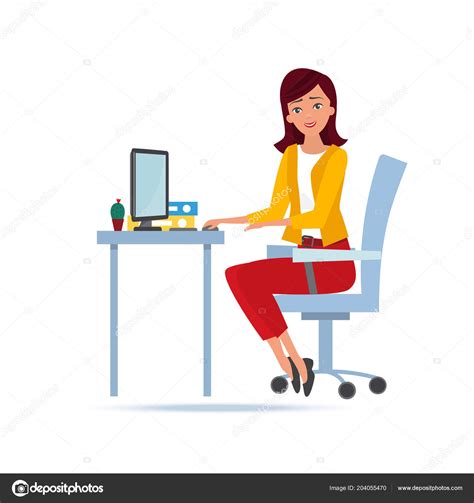 Girl Working At Computer Cartoons