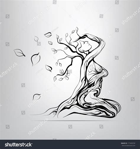 Vector Silhouette Girl Form Tree Stock Vector 177409739 - Shutterstock