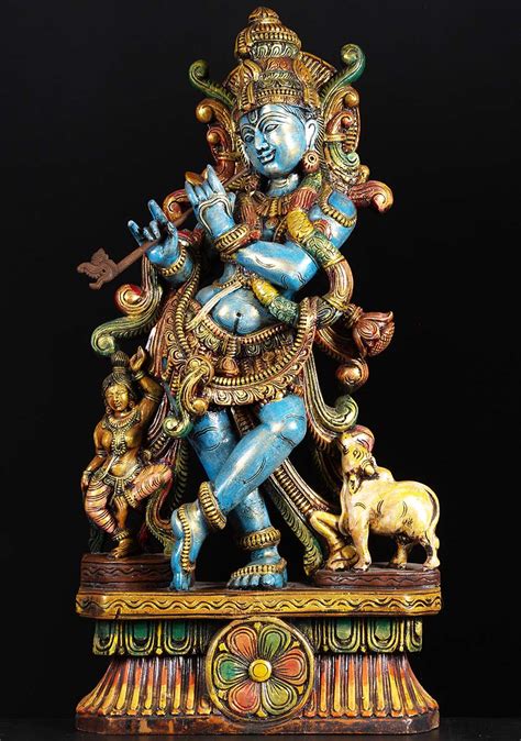 SOLD Krishna With Cow Statue 36" (#76w2ar): Hindu Gods & Buddha Statues