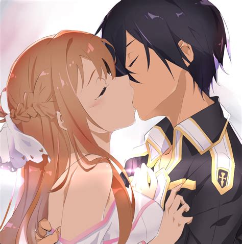 kissing, anime boys, Yuuki Asuna, Sword Art Online, anime girls ...