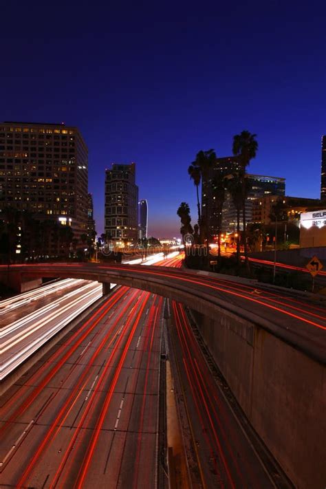 Los Angeles Freeway at Night Stock Photo - Image of crowded, crossing ...