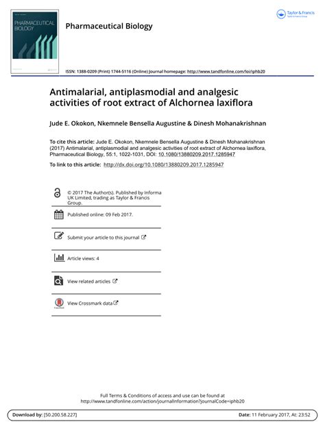 (PDF) Antimalarial, antiplasmodial and analgesic activities of root ...