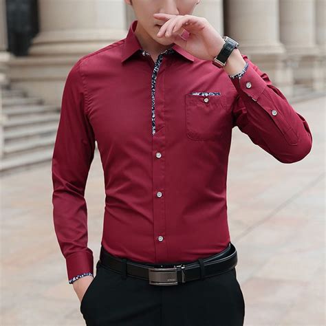 Fashion Mens Dress Shirts Long Sleeve Business Shirts Red | Jumia Nigeria